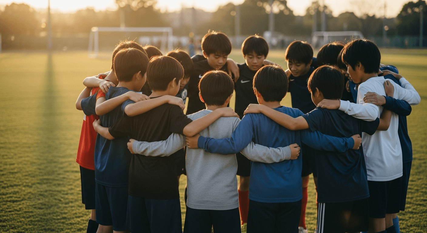 肩を組むチームメイト